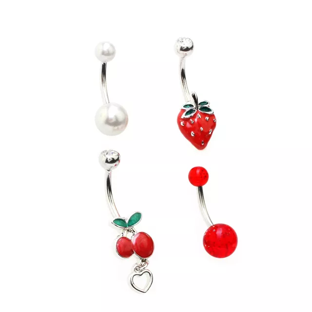 Multi-Pack CZ Dangle Fruit Belly Ring 4 Pack - 14 Gauge at Spencer's