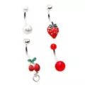 Multi-Pack CZ Dangle Fruit Belly Ring 4 Pack - 14 Gauge at Spencer's