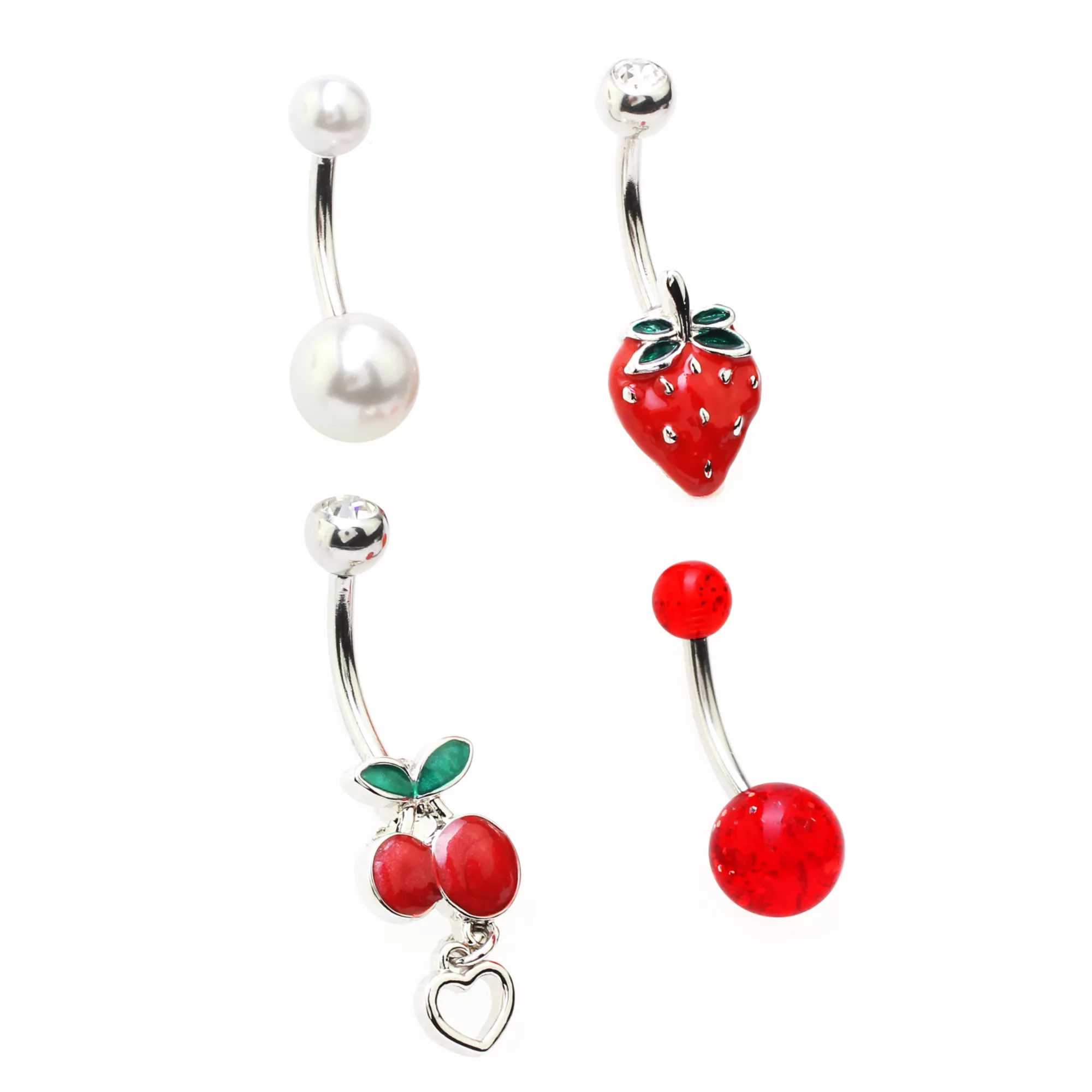 Multi-Pack CZ Dangle Fruit Belly Ring 4 Pack - 14 Gauge at Spencer's