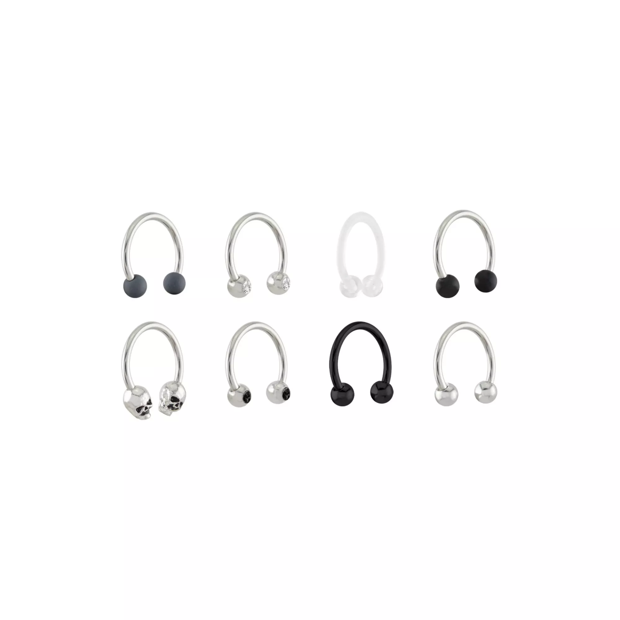 Multi-Pack Black CZ Skull Horseshoe Rings 8 Pack - 16 Gauge at Spencer's