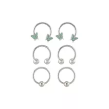 Multi-Pack Glitter Effect Butterfly Horseshoe and Captive Rings 6 Pack - 16 Gauge at Spencer's