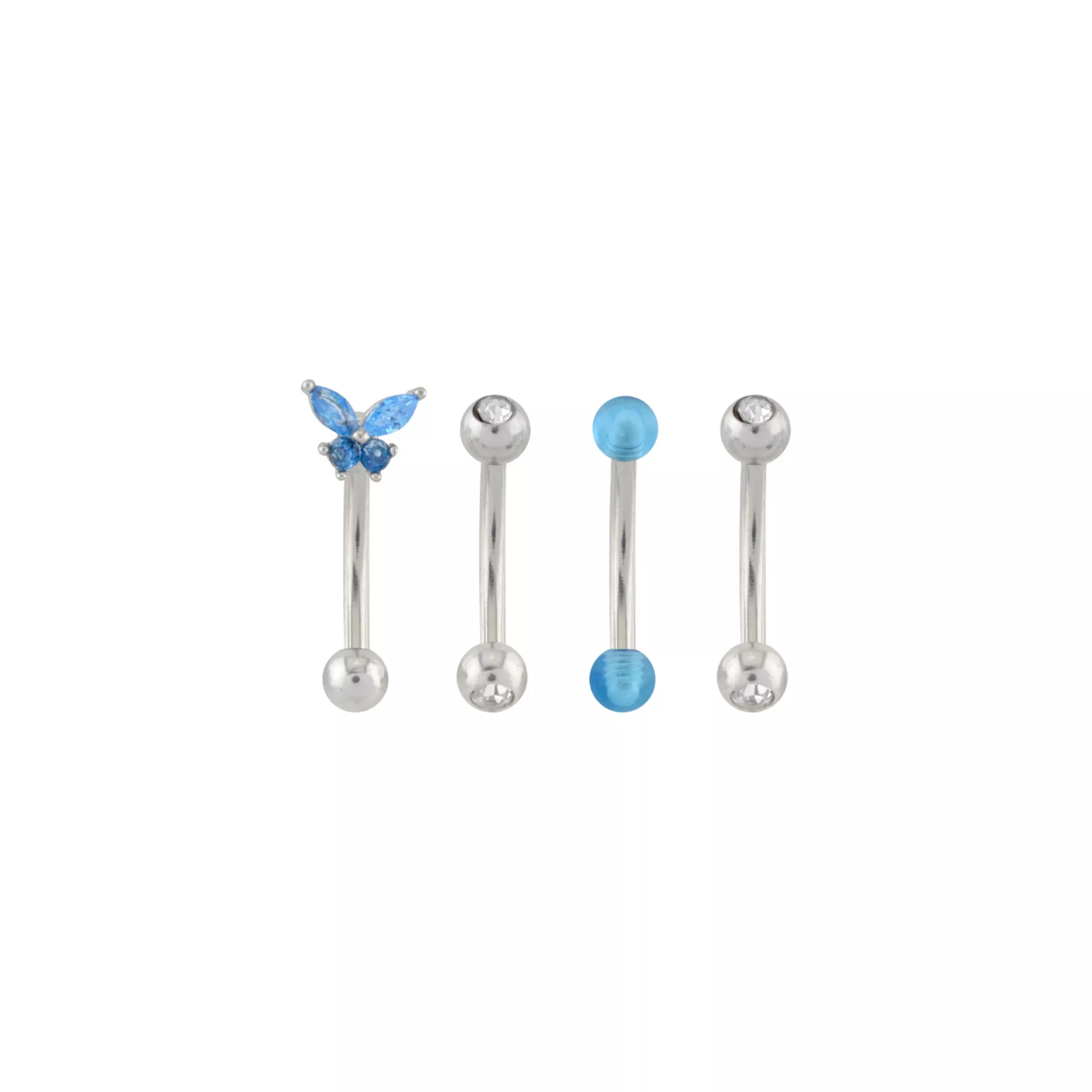 Multi-Pack CZ Blue Butterfly Titanium Curved Barbells 4 Pack - 16 Gauge