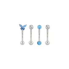 Multi-Pack CZ Blue Butterfly Titanium Curved Barbells 4 Pack - 16 Gauge at Spencer's