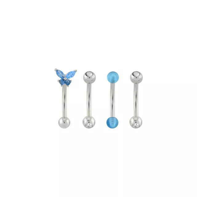 Multi-Pack CZ Blue Butterfly Titanium Curved Barbells 4 Pack - 16 Gauge at Spencer's