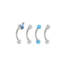 Multi-Pack CZ Blue Butterfly Titanium Curved Barbells 4 Pack - 16 Gauge at Spencer's