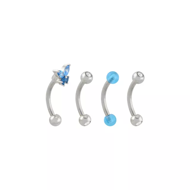 Multi-Pack CZ Blue Butterfly Titanium Curved Barbells 4 Pack - 16 Gauge at Spencer's