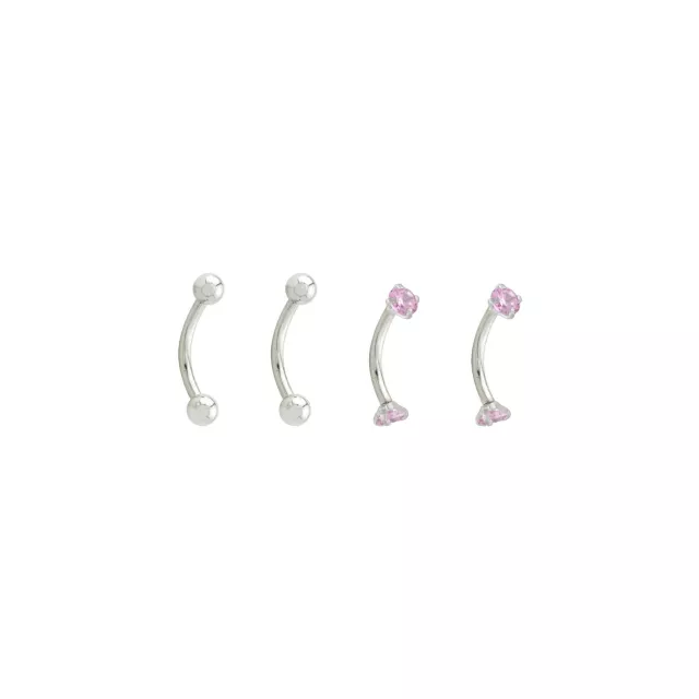 Multi-Pack Pink and Silvertone Prong Threadless Curved Barbells 4 Pack - 16 Gauge at Spencer's