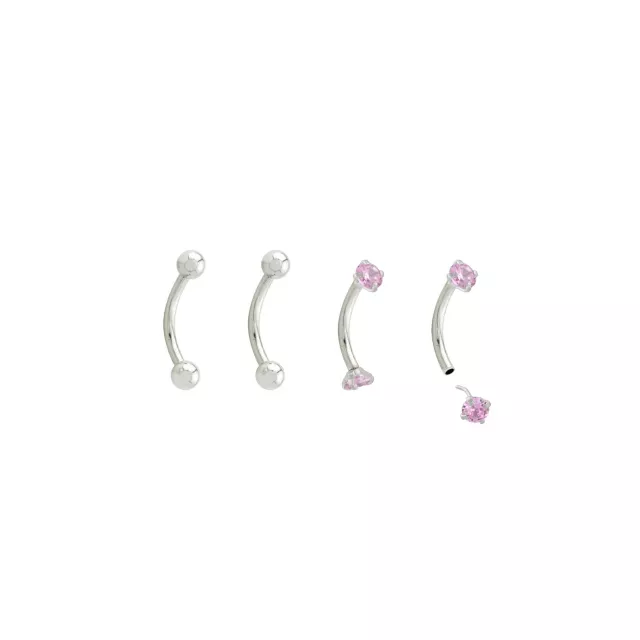 Multi-Pack Pink and Silvertone Prong Threadless Curved Barbells 4 Pack - 16 Gauge at Spencer's