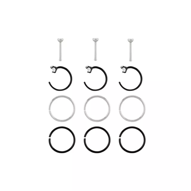 Multi-Pack Round CZ Black and Silvertone Nose Rings 12 Pack - 20 Gauge at Spencer's