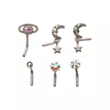 Moon and Star Dangle L-Bend Nose Rings 6 Pack - 20 Gauge at Spencer's