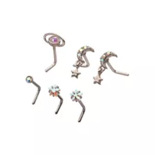 Moon and Star Dangle L-Bend Nose Rings 6 Pack - 20 Gauge at Spencer's