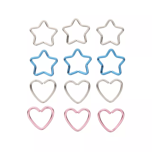 Multi-Pack Colored Heart and Star Seamless Hoop Nose Rings 12 Pack - 20 Gauge at Spencer's