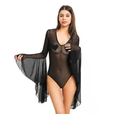 Mesh Flared Sleeve Bodysuit at Spencer's