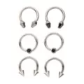 Multi-Pack CZ Silver and Black Horseshoe Rings and Captive Rings 6 Pack - 16 Gauge at Spencer's