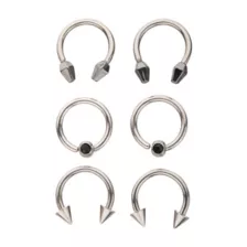 Multi-Pack CZ Silver and Black Horseshoe Rings and Captive Rings 6 Pack - 16 Gauge at Spencer's