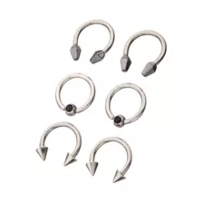 Multi-Pack CZ Silver and Black Horseshoe Rings and Captive Rings 6 Pack - 16 Gauge at Spencer's