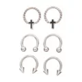 Multi-Pack Twisted Cross Captive and Horseshoe Rings 6 Pack - 16 Gauge at Spencer's
