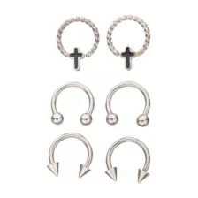 Multi-Pack Twisted Cross Captive and Horseshoe Rings 6 Pack - 16 Gauge at Spencer's