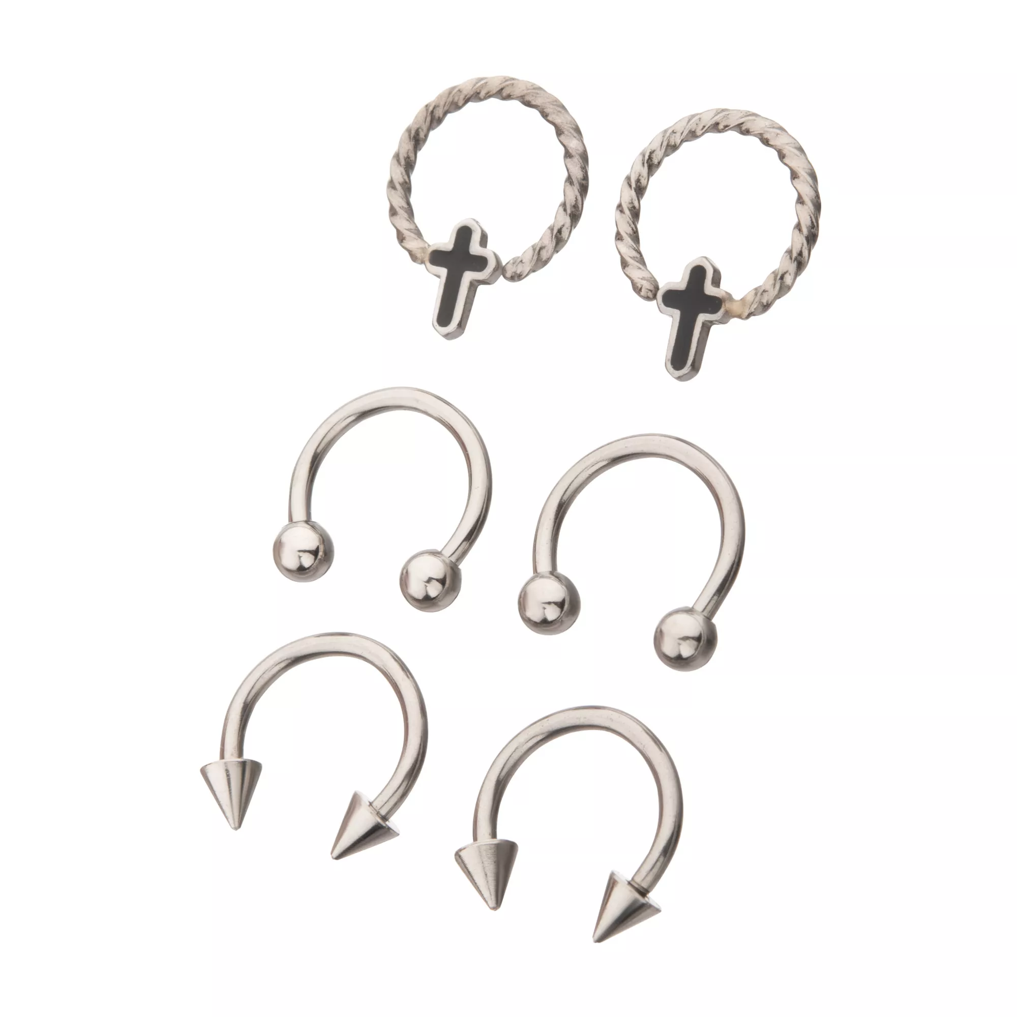 Multi-Pack Twisted Cross Captive and Horseshoe Rings 6 Pack - 16 Gauge at Spencer's