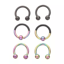 Multi-Pack Black and Rainbow Horseshoe Rings and Captive Rings 6 Pack - 14 Gauge at Spencer's