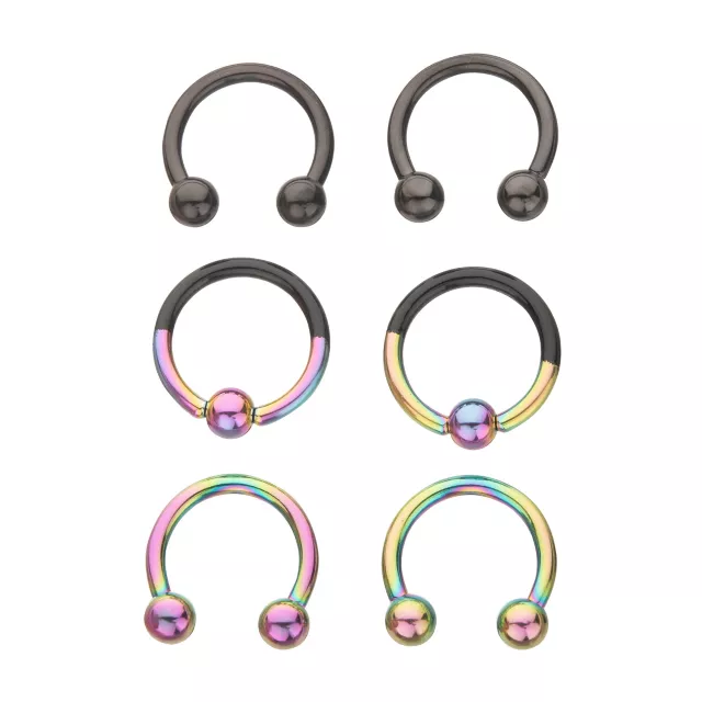 Multi-Pack Black and Rainbow Horseshoe Rings and Captive Rings 6 Pack - 14 Gauge at Spencer's