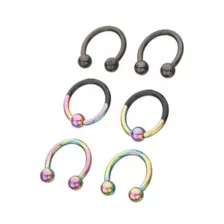 Multi-Pack Black and Rainbow Horseshoe Rings and Captive Rings 6 Pack - 14 Gauge at Spencer's