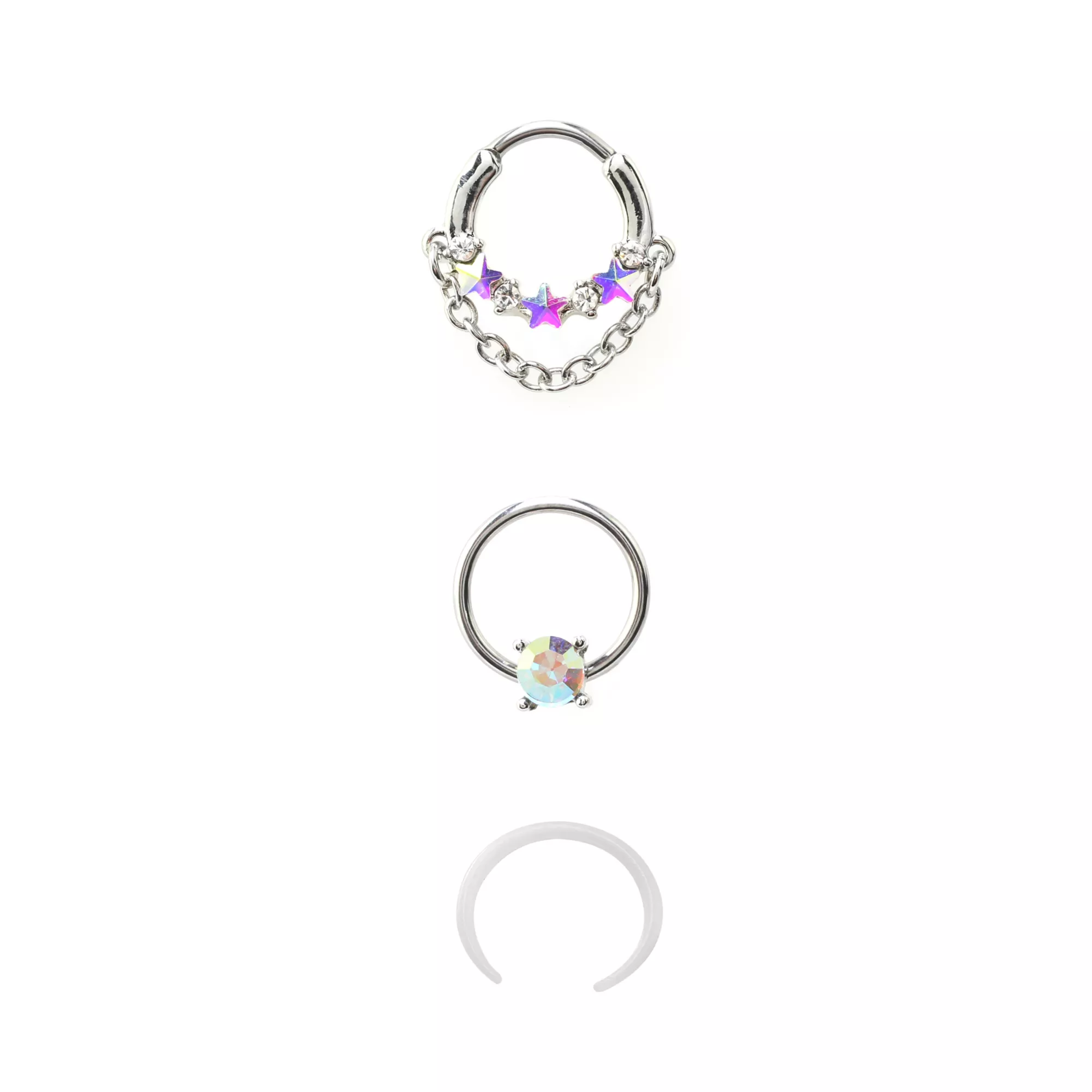 Multi-Pack Aurora Borealis Effect Nose Rings 3 Pack - 16 Gauge at Spencer's