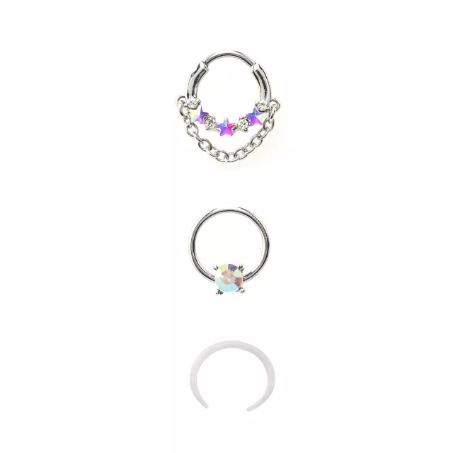 Multi-Pack Aurora Borealis Effect Nose Rings 3 Pack - 16 Gauge at Spencer's