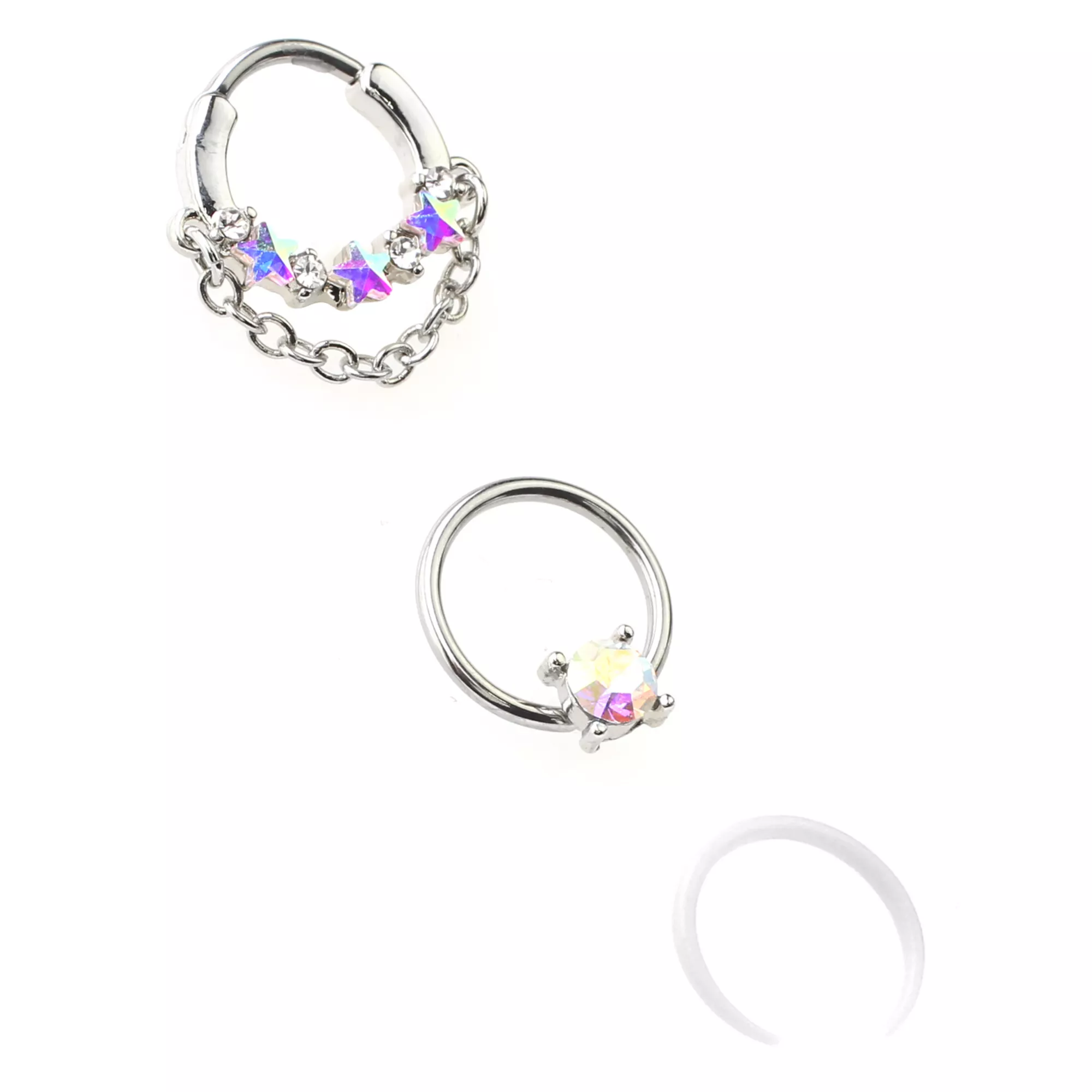 Multi-Pack Aurora Borealis Effect Nose Rings 3 Pack - 16 Gauge