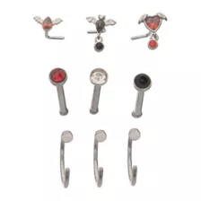 Multi-Pack Red and Black Bat Nose Pins and Hoops 9 Pack - 20 Gauge at Spencer's