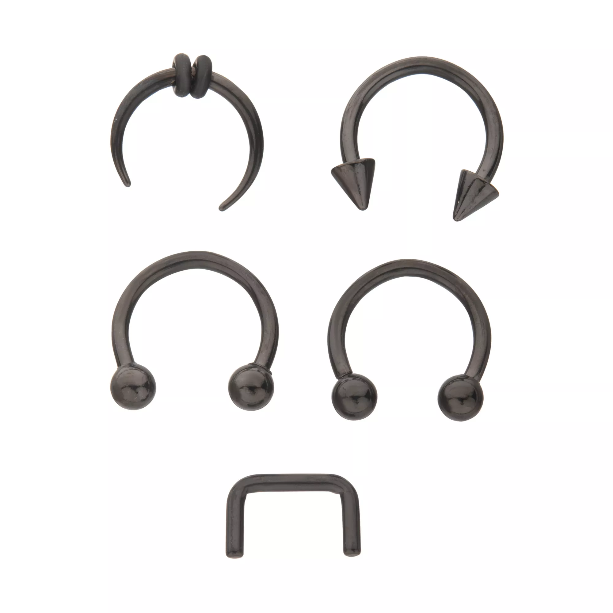 Multi-Pack Black Septum Nose Rings 5 Pack - 16 Gauge