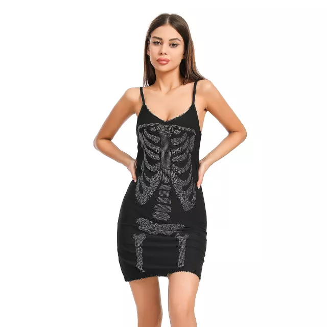 Black Rhinestone Skeleton Cami Dress at Spencer's