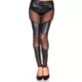 Black Faux Leather Tights with Mesh Cutouts at Spencer's
