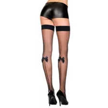 Black Sheer Bow Thigh High Socks at Spencer's