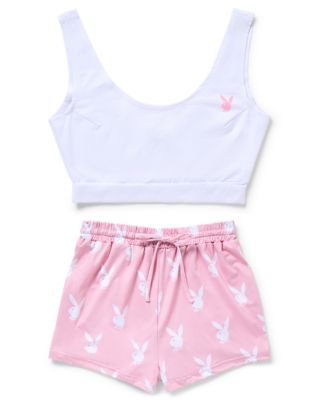 Playboy Bunny Pink and White Tank Top Shorts Set