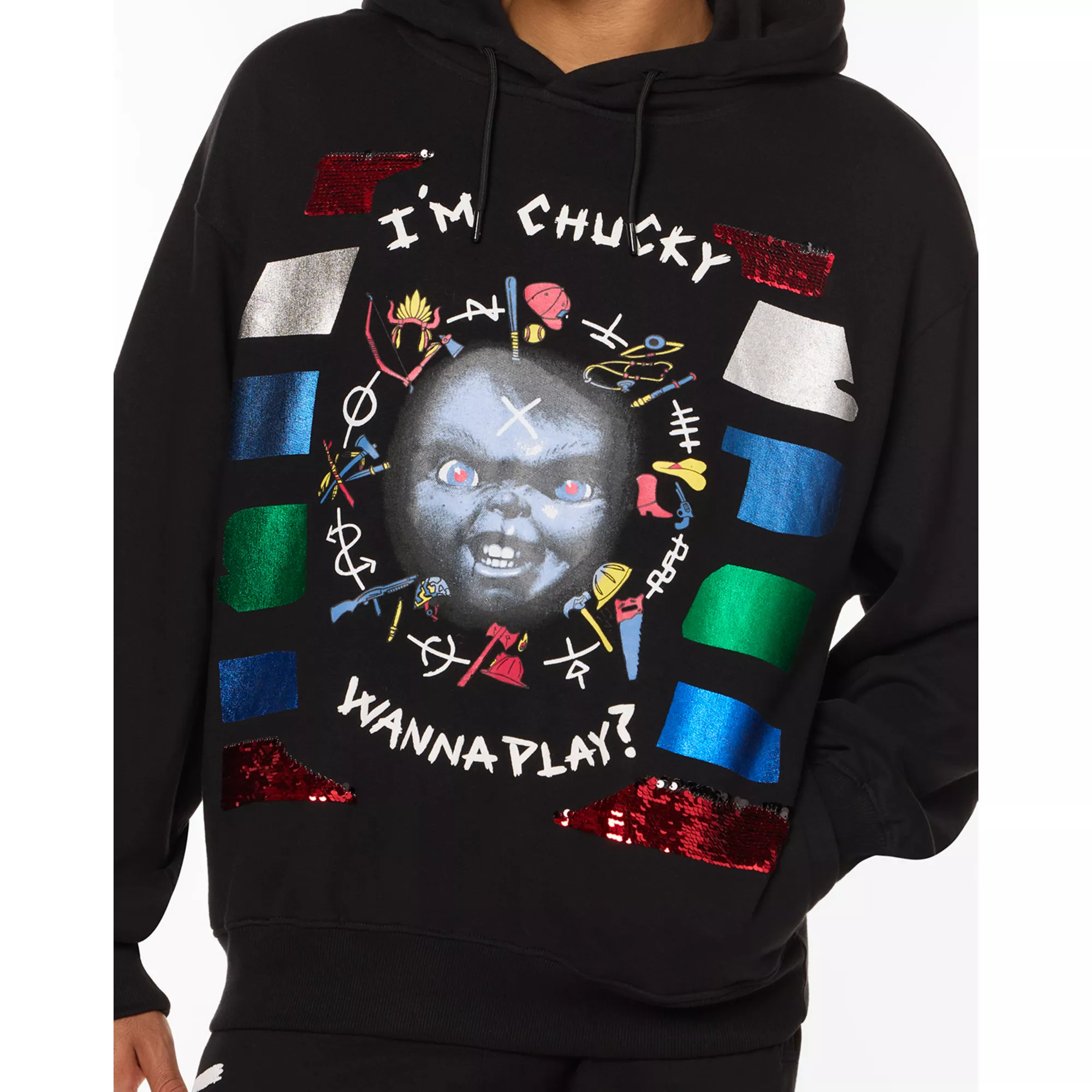 I'm Chucky Wanna Play Sequin Hoodie at Spencer's