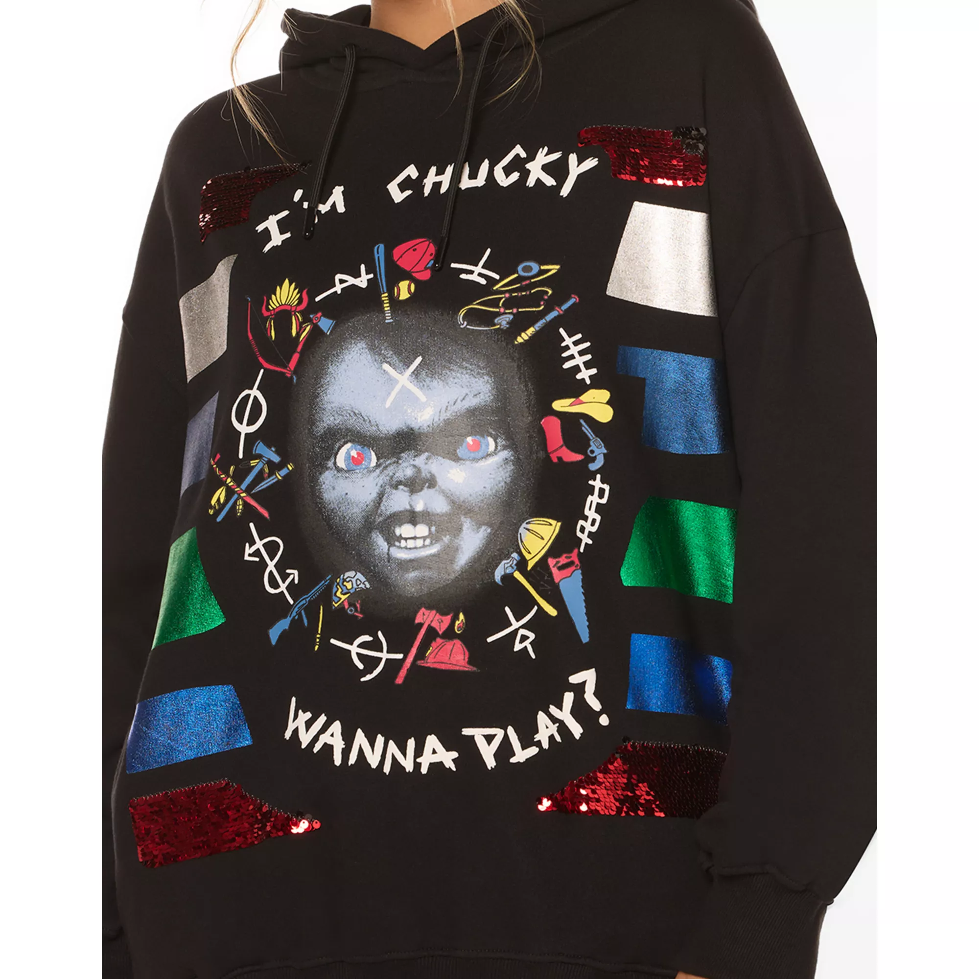 I'm Chucky Wanna Play Sequin Hoodie at Spencer's