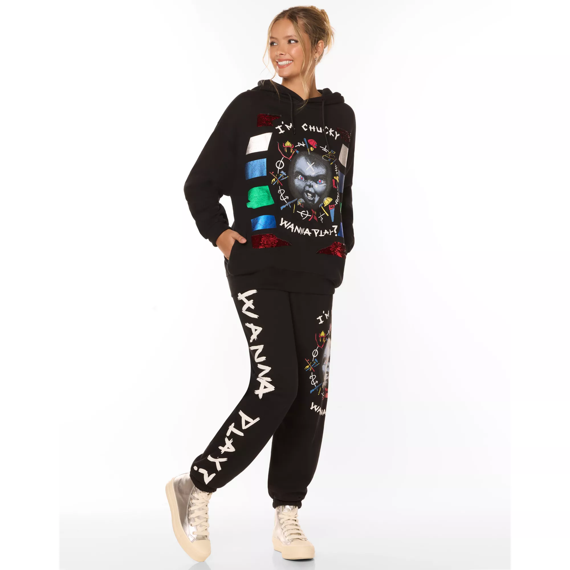 I'm Chucky Wanna Play Sequin Hoodie at Spencer's