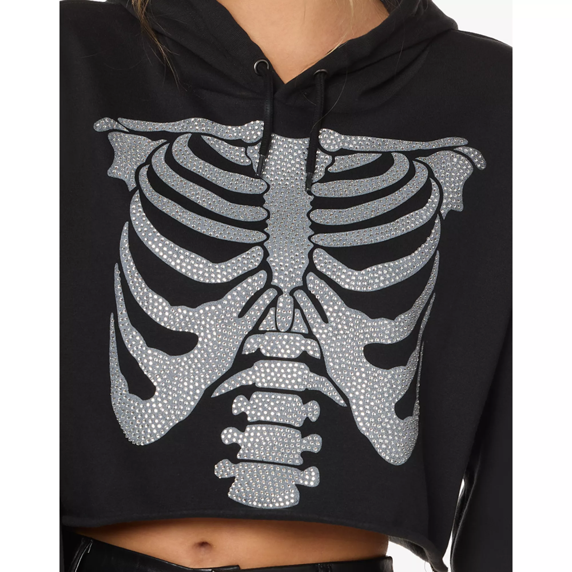 Rhinestone Skeleton Cropped Hoodie at Spencer's