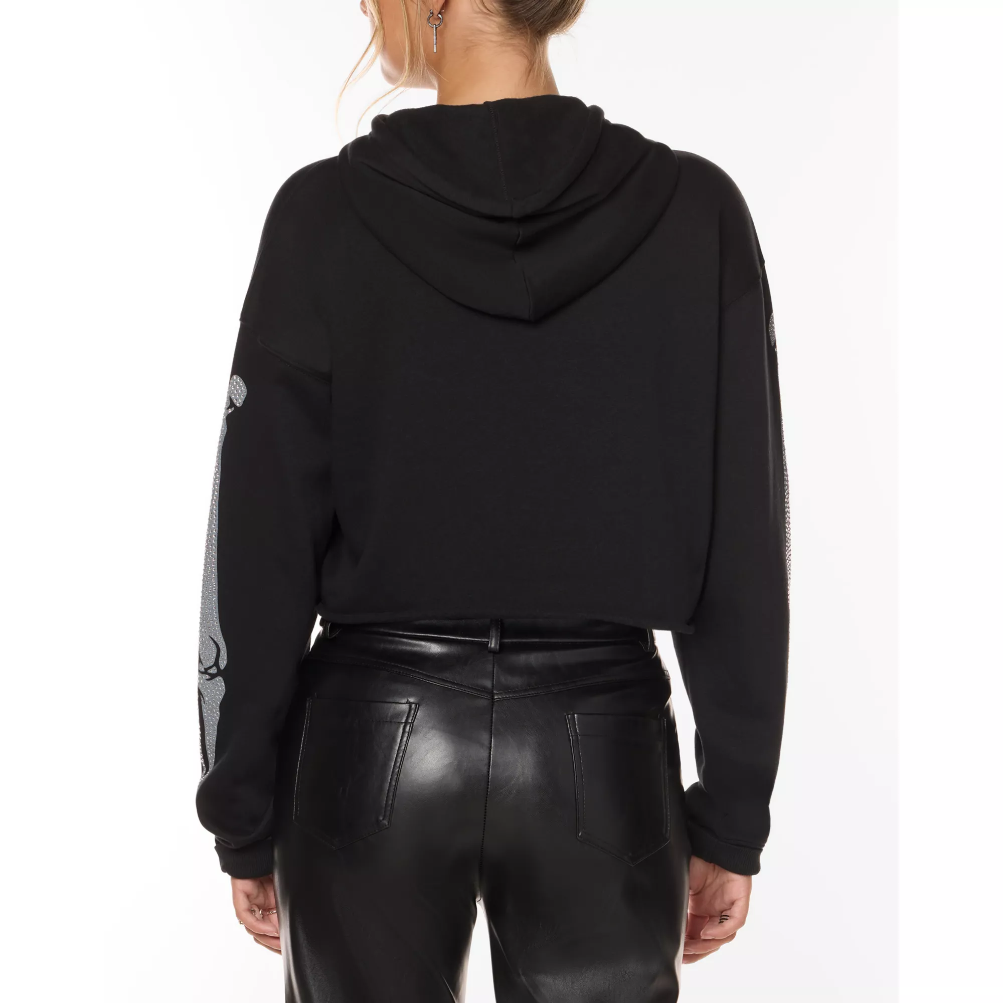 Rhinestone Skeleton Cropped Hoodie at Spencer's