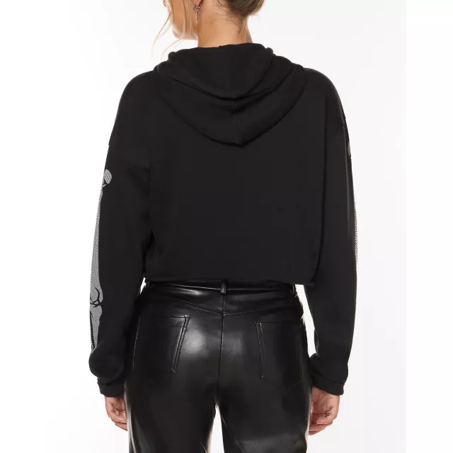 Rhinestone Skeleton Cropped Hoodie at Spencer's