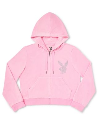 Pink Playboy Rhinestone Hooded Track Jacket Spencer s