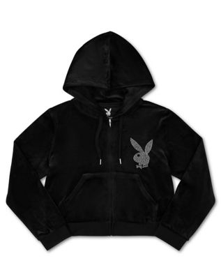 Playboy Black Velour Playboy Logo Hoodie Spencer's