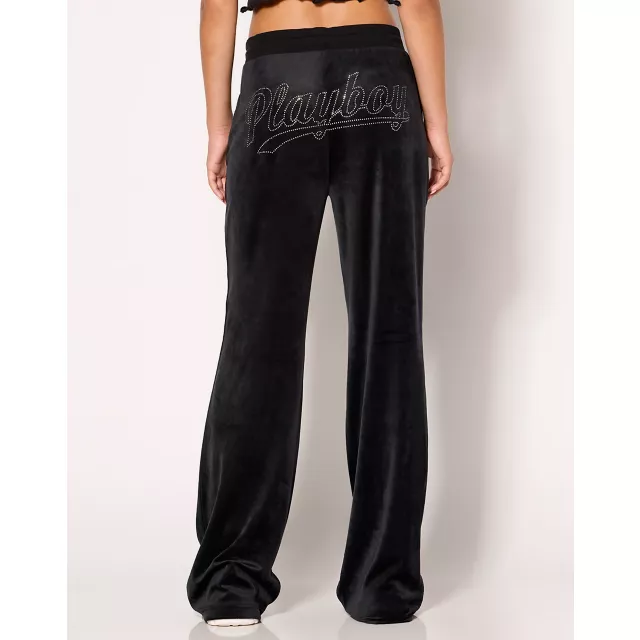 Black Playboy Rhinestone Track Pants at Spencer's