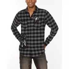 Black and Grey Ghost Face Flannel Shirt at Spirit Halloween