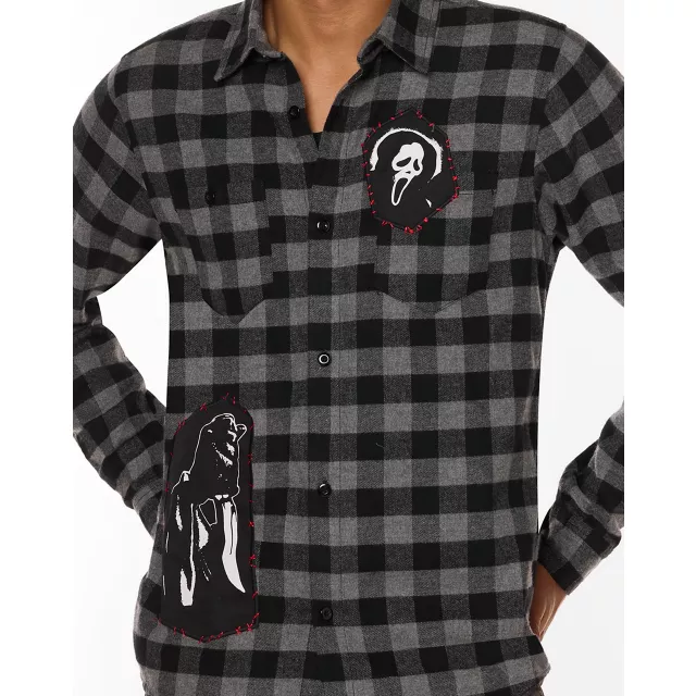 Black and Grey Ghost Face Flannel Shirt at Spirit Halloween