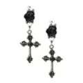 CZ Black Cross Dangle Huggie Hoop Earrings at Spencer's