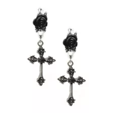 CZ Black Cross Dangle Huggie Hoop Earrings at Spencer's