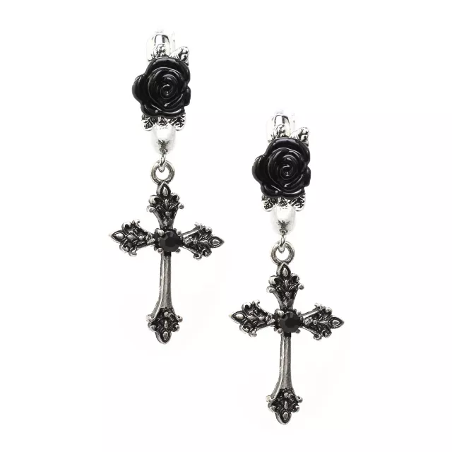 CZ Black Cross Dangle Huggie Hoop Earrings at Spencer's