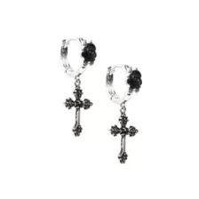 CZ Black Cross Dangle Huggie Hoop Earrings at Spencer's